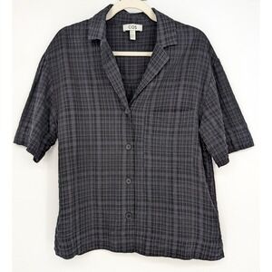 COS Mens Relaxed Checked Seersucker Camp Shirt Black Gray XS Resort Minimalist